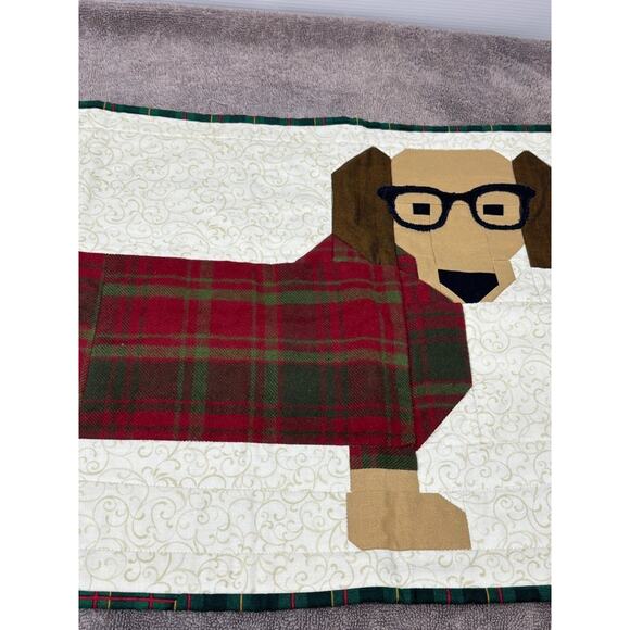 Handmade Quilt Dachshund In Glasses Sampler Wall Hanging Applique Table Topper - Picture 5 of 10